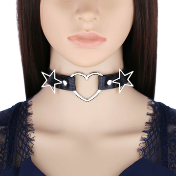 PU Leather Choker Necklace with Heart and Stars / Female Neck Accessories - EVE's SECRETS